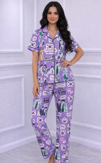 Pijama Americano Feminino com Calça bts doramas Conforto e Estilo para suas Noites
